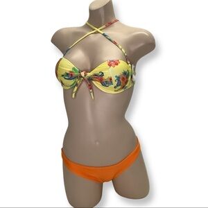 Recco Size Small Brazilian Floral Underwire Top & Orange Bottom Bikini. New